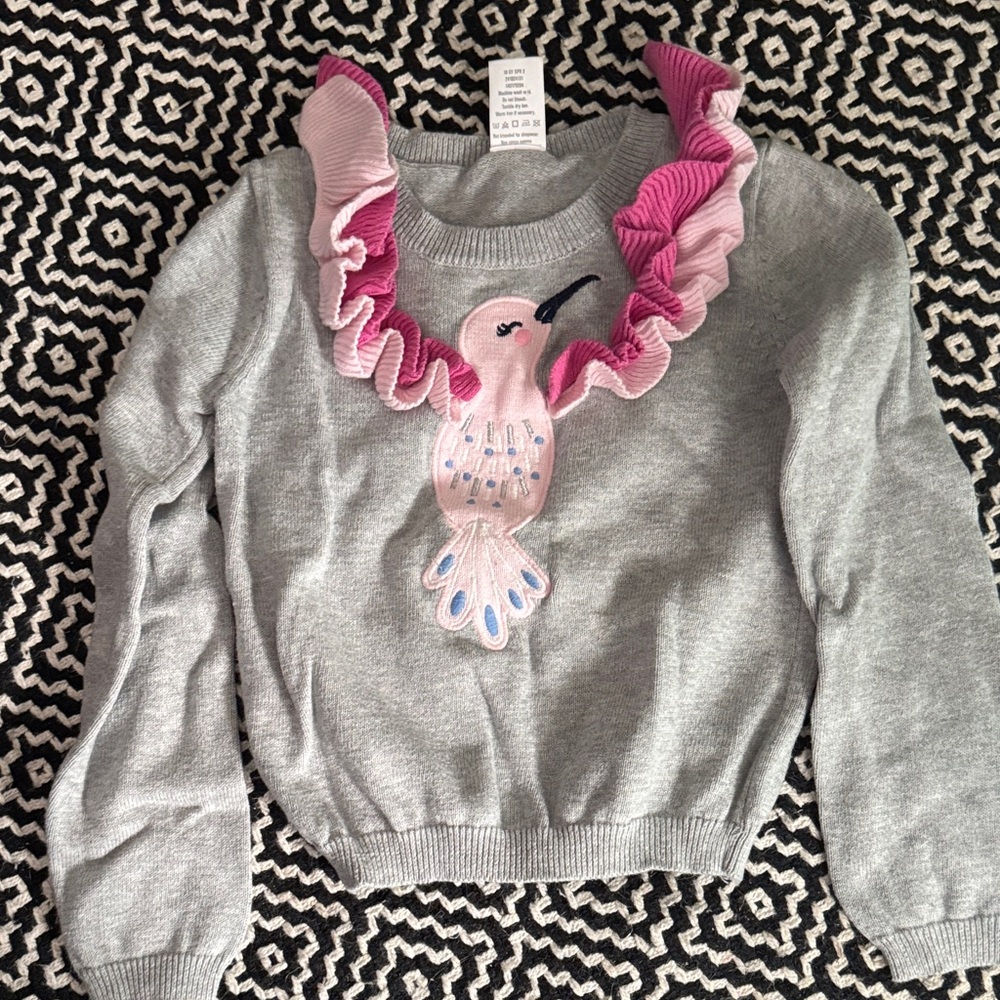Gray Sweater with pink hummingbird